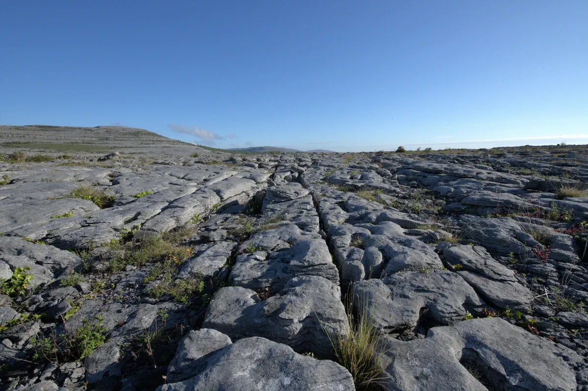 Burren limestone pavement in County Clare, crossed on the road from Dublin to Cliffs of Moher, Ireland